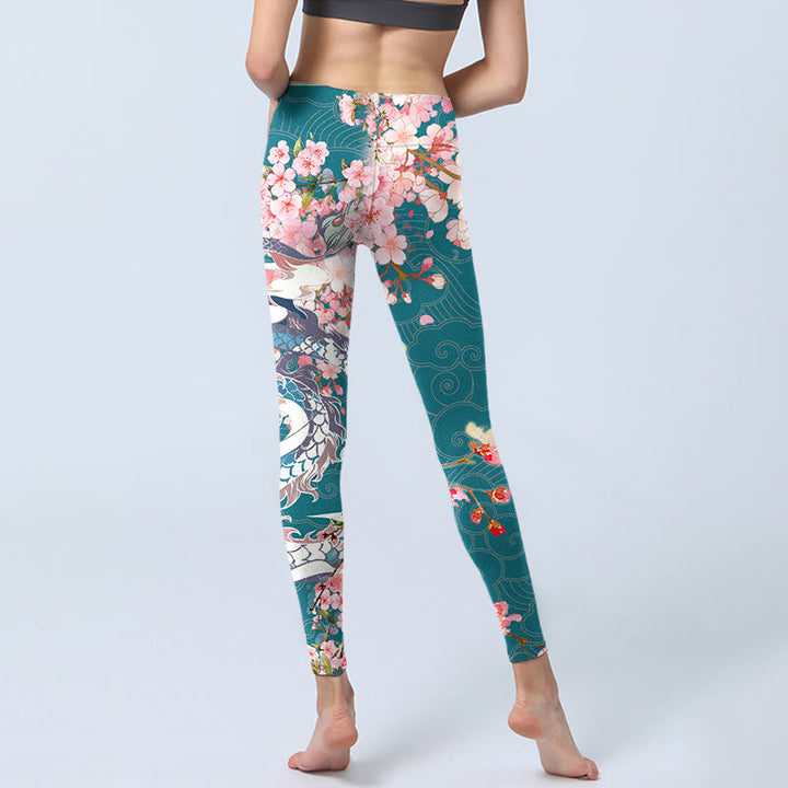 Buddha Stones Dragon Cherry Blossoms Print Gym Leggings Women's Yoga Pants - image 6