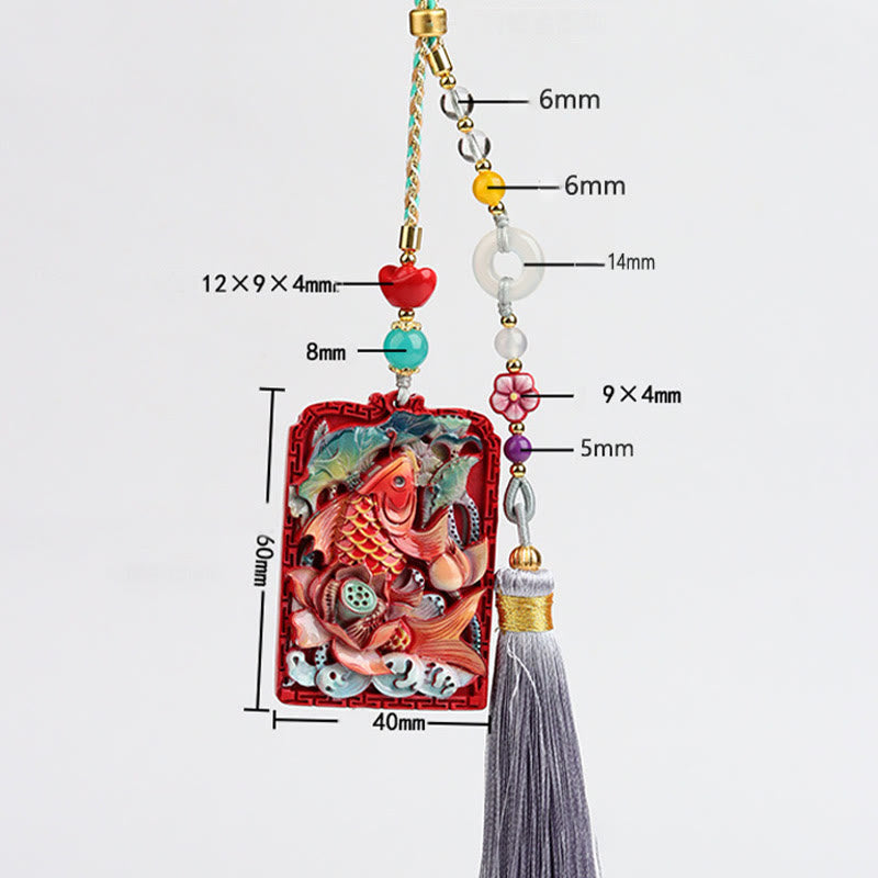 Buddha Stones Natural Cinnabar Koi Fish Lotus Design Blessing Peace Buckle Car Hanging Decoration - image 15