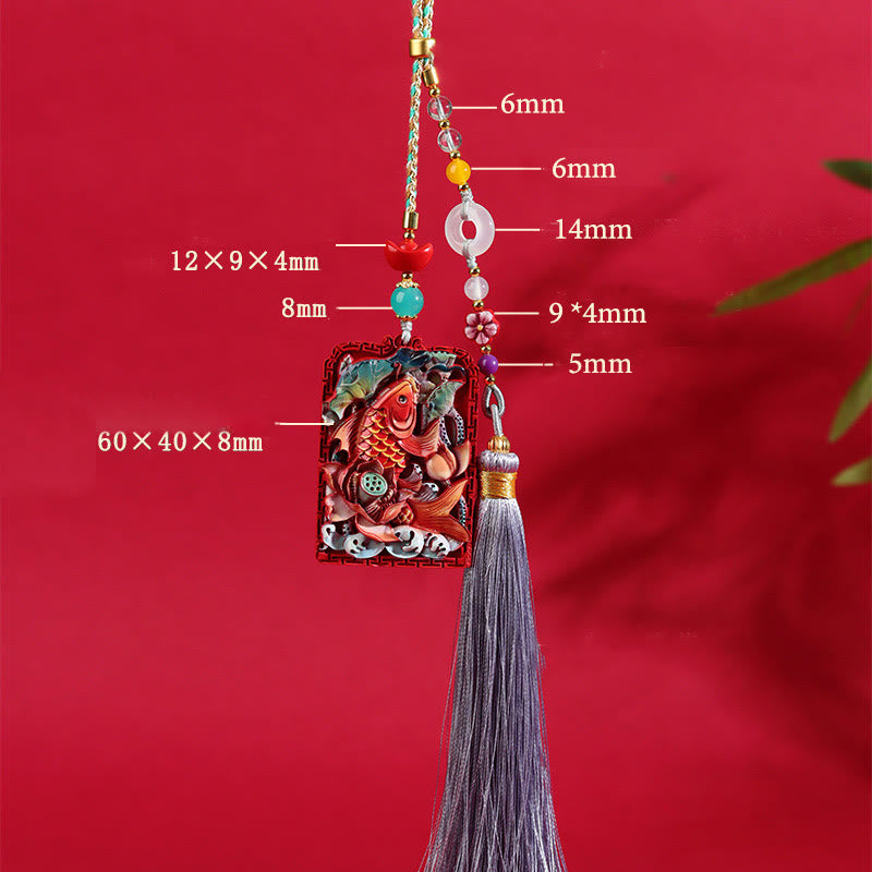 Buddha Stones Natural Cinnabar Koi Fish Lotus Design Blessing Peace Buckle Car Hanging Decoration - image 14