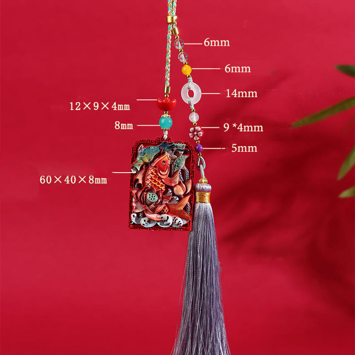 Buddha Stones Natural Cinnabar Koi Fish Lotus Design Blessing Peace Buckle Car Hanging Decoration - image 14