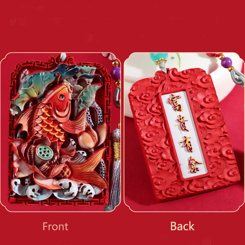 Buddha Stones Natural Cinnabar Koi Fish Lotus Design Blessing Peace Buckle Car Hanging Decoration - image 12