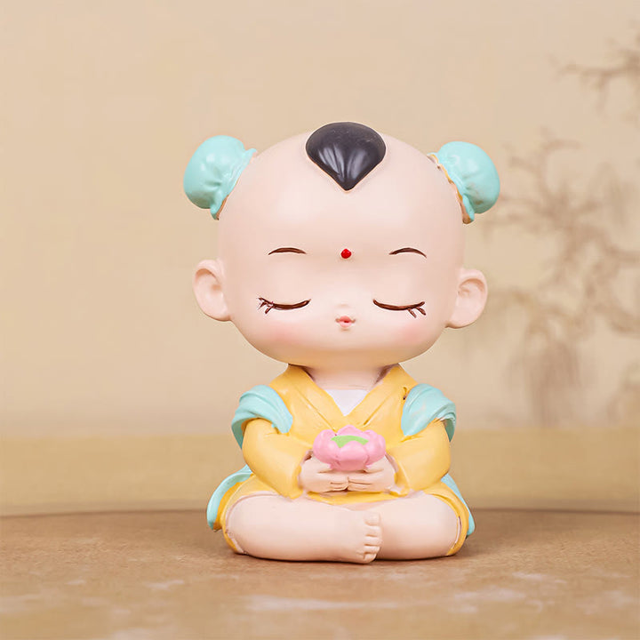 Buddha Stones Meditation Avalokitesvara Lotus Boy Girl Resin Statue Harmony Home Decoration - Boy 4*3.1*5.3cm - image 10