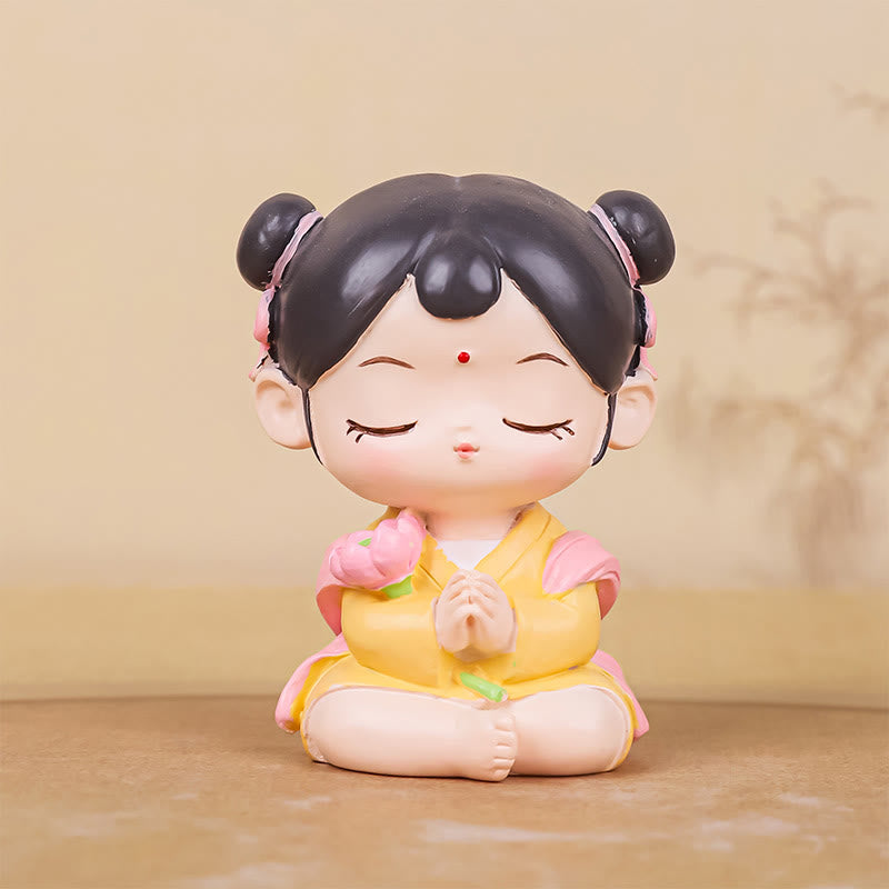 Buddha Stones Meditation Avalokitesvara Lotus Boy Girl Resin Statue Harmony Home Decoration - Girl 4*3.1*5.3cm - image 11