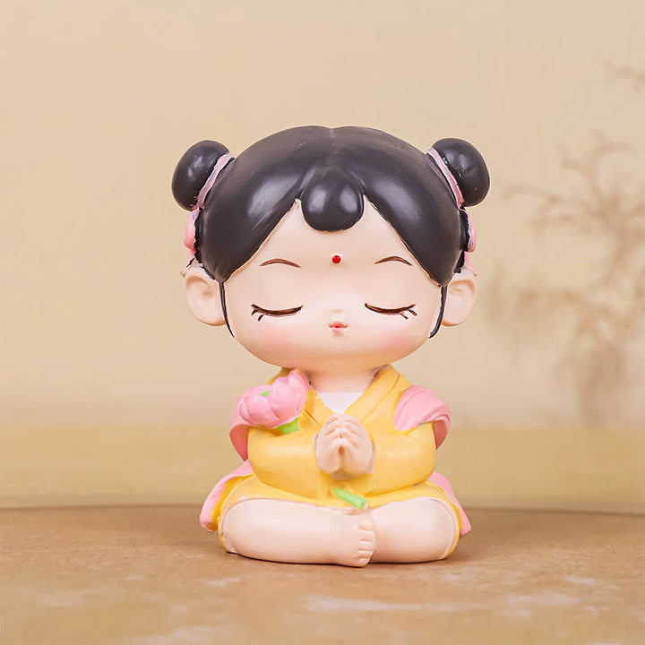 Buddha Stones Meditation Avalokitesvara Lotus Boy Girl Resin Statue Harmony Home Decoration - Girl 4*3.1*5.3cm - image 11