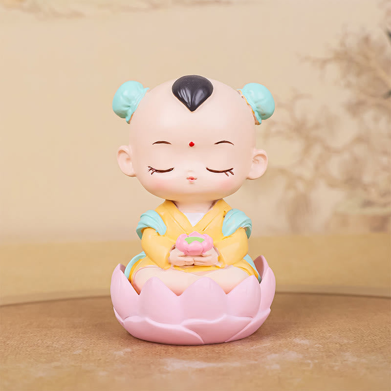Buddha Stones Meditation Avalokitesvara Lotus Boy Girl Resin Statue Harmony Home Decoration - Boy Lotus 4.1*4.1*6.3cm - image 13