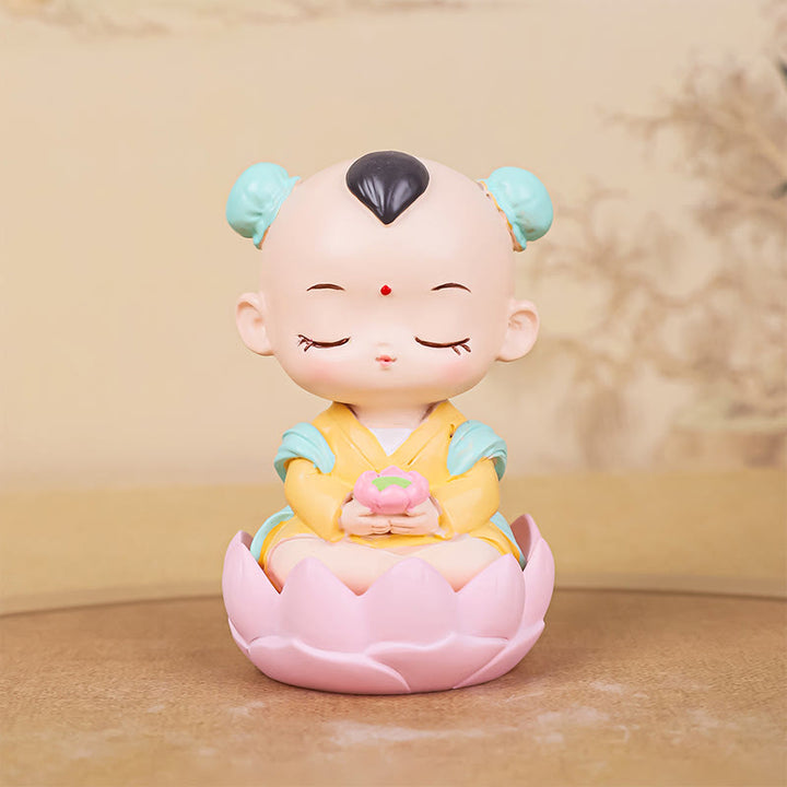 Buddha Stones Meditation Avalokitesvara Lotus Boy Girl Resin Statue Harmony Home Decoration - Boy Lotus 4.1*4.1*6.3cm - image 13