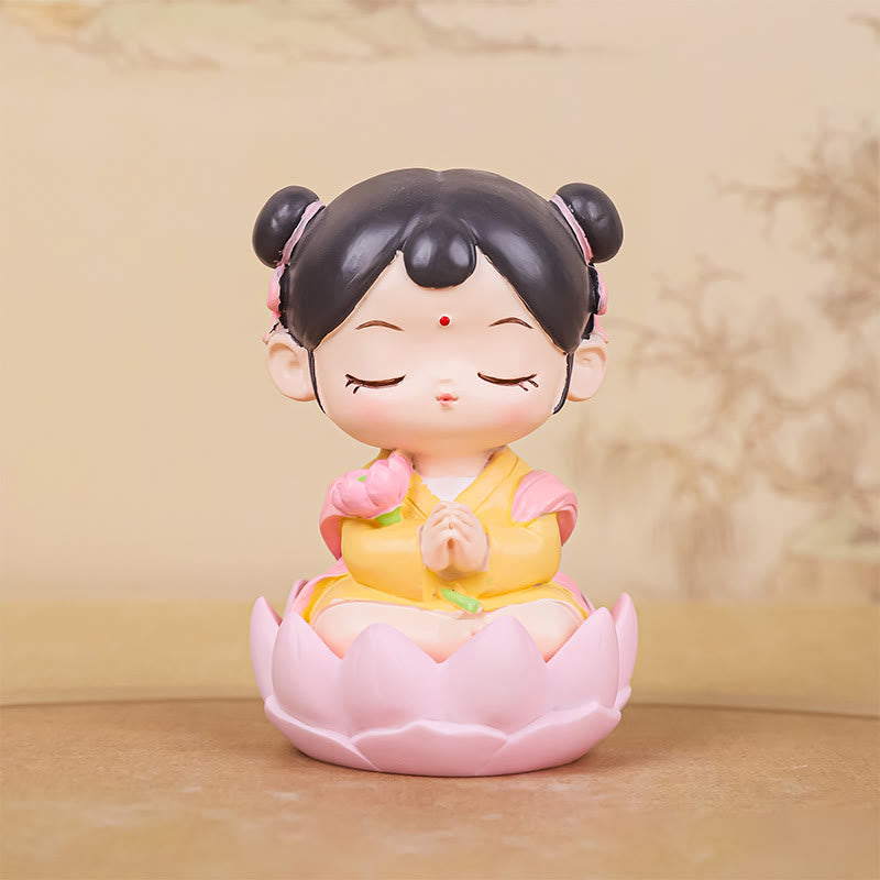 Buddha Stones Meditation Avalokitesvara Lotus Boy Girl Resin Statue Harmony Home Decoration - Girl Lotus 4.1*4.1*6.3cm - image 16