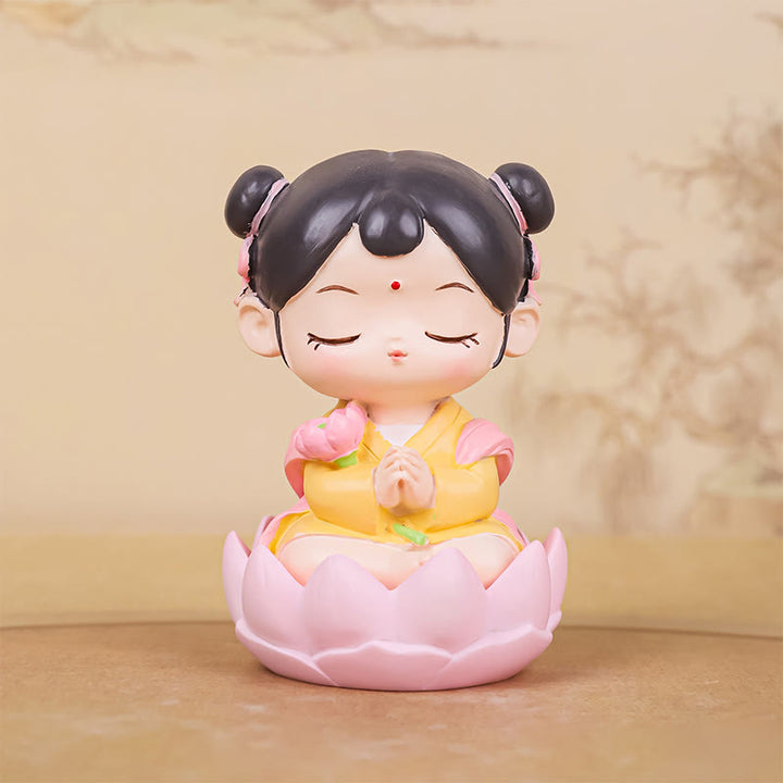 Buddha Stones Meditation Avalokitesvara Lotus Boy Girl Resin Statue Harmony Home Decoration - Girl Lotus 4.1*4.1*6.3cm - image 16