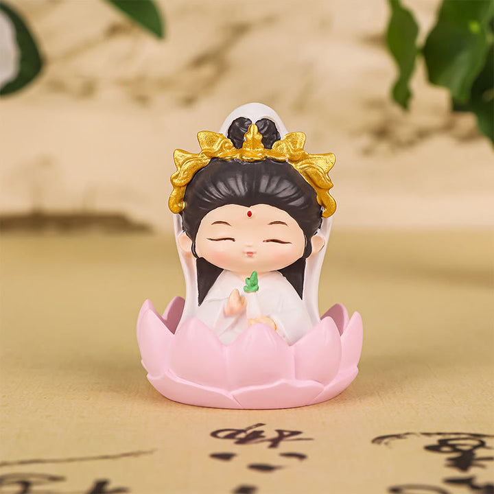 Buddha Stones Meditation Avalokitesvara Lotus Boy Girl Resin Statue Harmony Home Decoration - Small Avalokitesvara - image 8