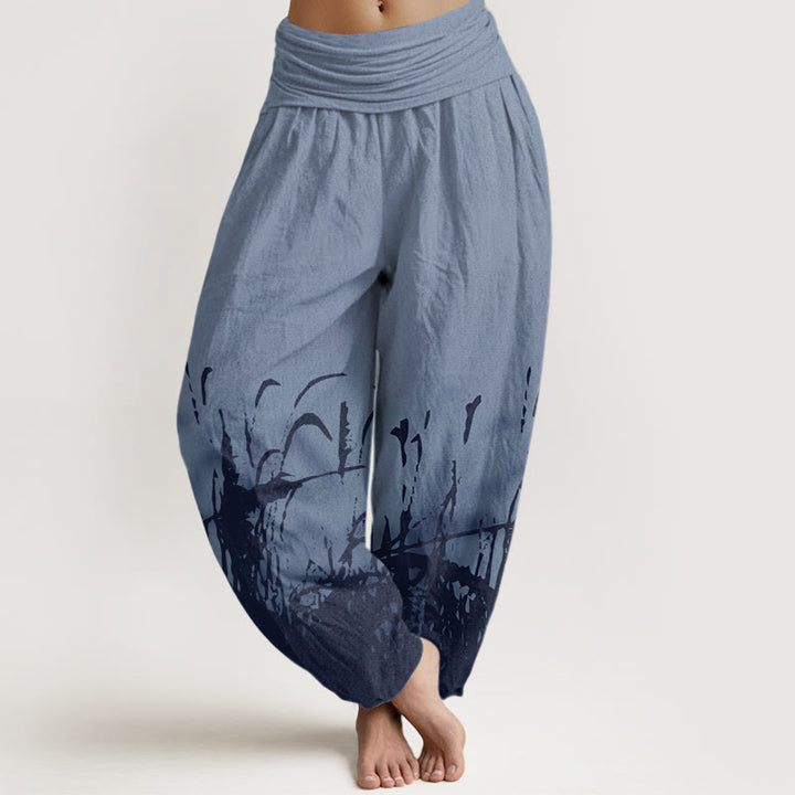 Buddha Stones Cotton Wild Grass Pattern Women's Elastic Waist Harem Pants - CornflowerBlue - US22，UK/AU26，EU54 (6XL) - image 4