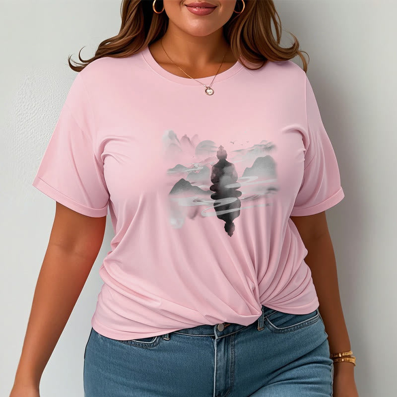 Buddha Stones Meditating Buddha Sitting In Mountains Pattern Cotton Tee T-shirt - image 9