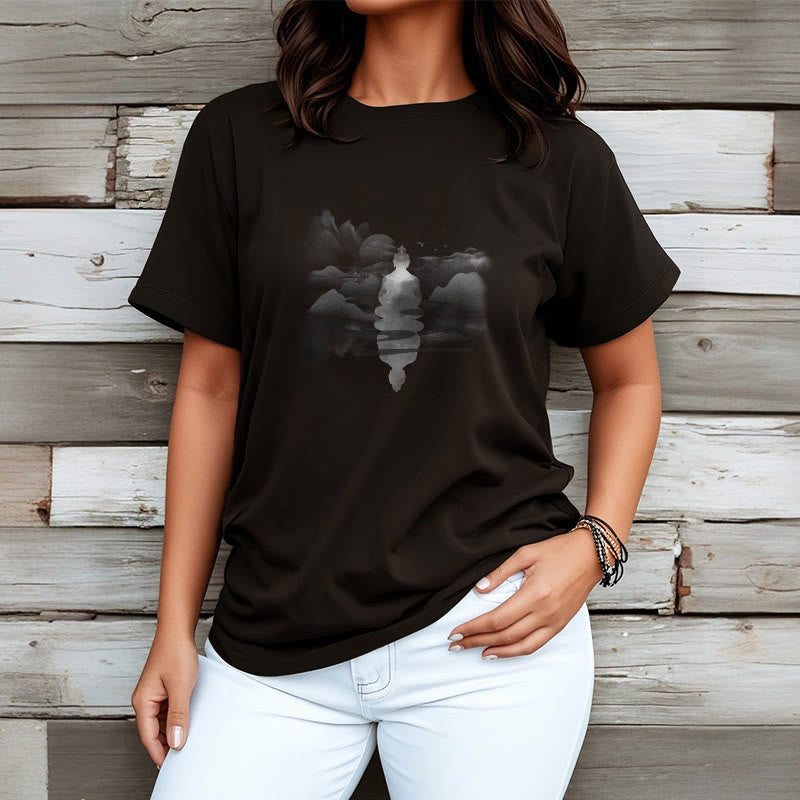 Buddha Stones Meditating Buddha Sitting In Mountains Pattern Cotton Tee T-shirt - image 1