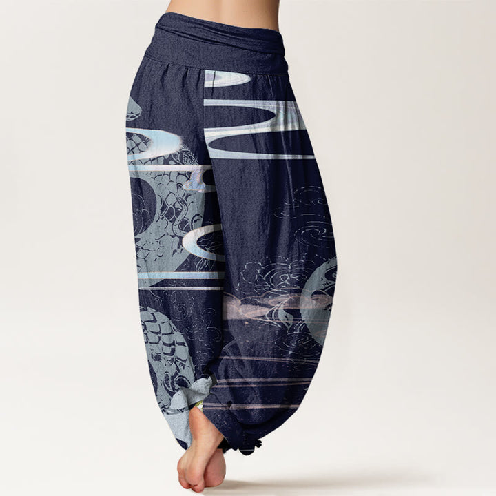 Buddha Stones Cotton Auspicious Clouds With Snake Pattern Women's Elastic Waist Harem Pants - image 9