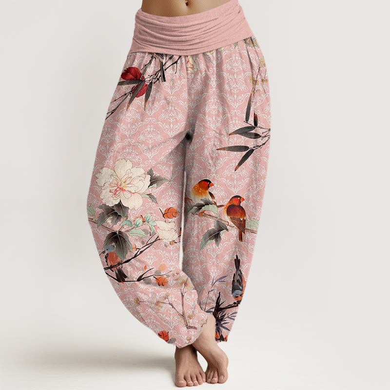 Buddha Stones Cotton Warbler Bird Blooming Flower Branches Mandala Pattern Women's Elastic Waist Harem Pants - Pink - US22，UK/AU26，EU54 (6XL) - image 7