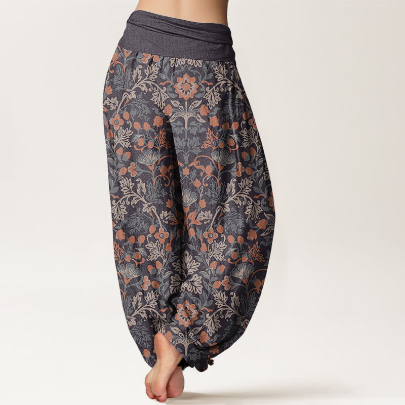 Buddha Stones Cotton Casual Flower Vine Leaves Pattern Women's Elastic Waist Harem Pants - image 6