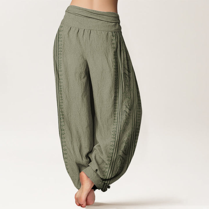 Buddha Stones Cotton Dharma Wheel Lotus OM Pattern Women's Elastic Waist Harem Pants - image 6