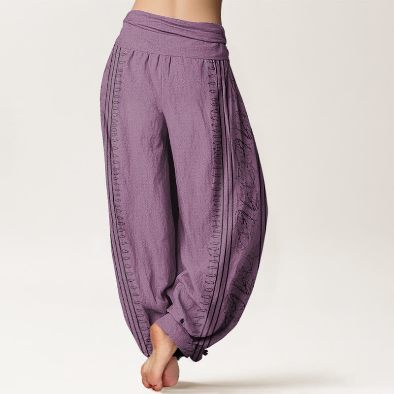 Buddha Stones Cotton Dharma Wheel Lotus OM Pattern Women's Elastic Waist Harem Pants - image 9