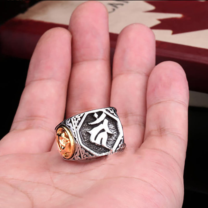 Buddha Stones Tibetan Titanium Steel Greeting Hand Sword Sign Sanskrit Balance Ring - image 7