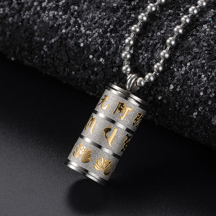Buddha Stones Tibetan Om Mani Padme Hum Lotus Pattern Prayer Wheel Titanium Steel Peace Necklace Pendant - image 11