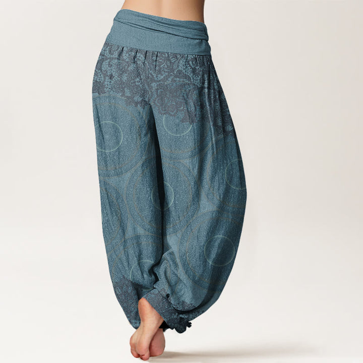 Buddha Stones Cotton Casual Flowers Compass Design Women's Elastic Waist Harem Pants - image 2