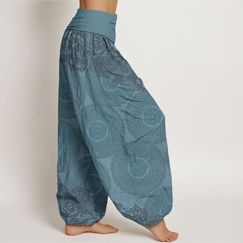 Buddha Stones Cotton Casual Flowers Compass Design Women's Elastic Waist Harem Pants - image 1
