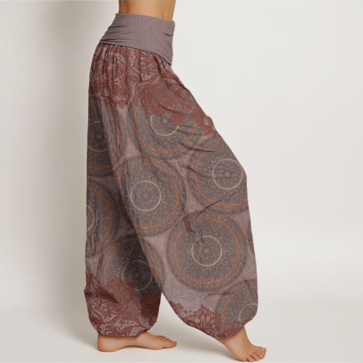 Buddha Stones Cotton Casual Flowers Compass Design Women's Elastic Waist Harem Pants - image 5