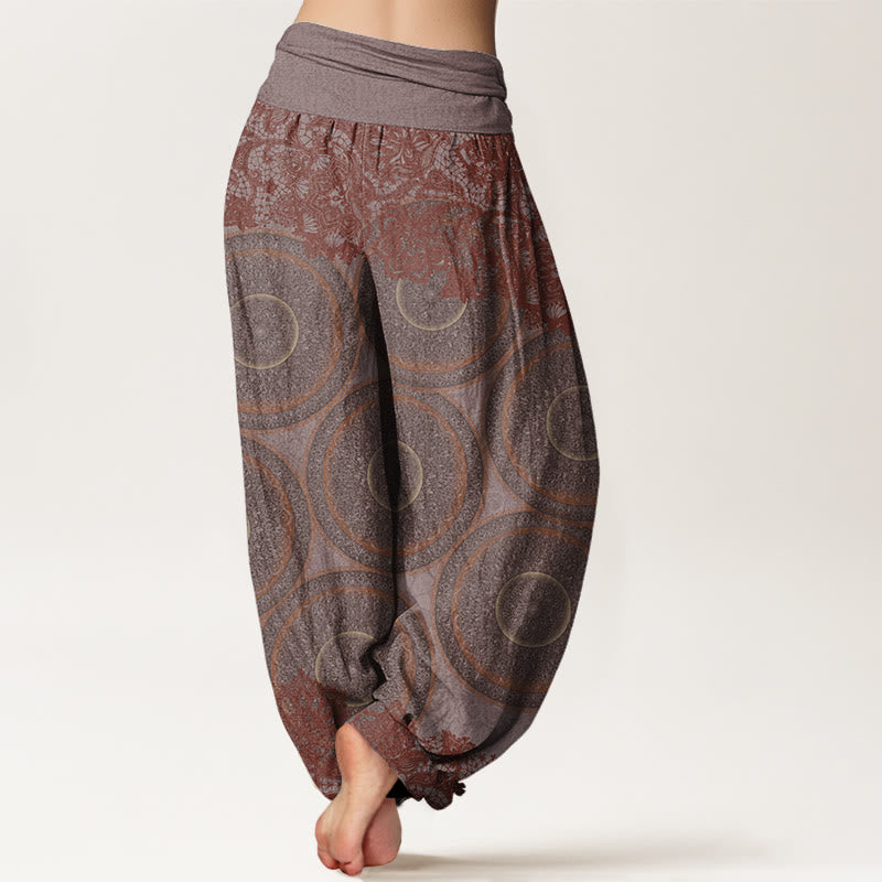 Buddha Stones Cotton Casual Flowers Compass Design Women's Elastic Waist Harem Pants - image 6