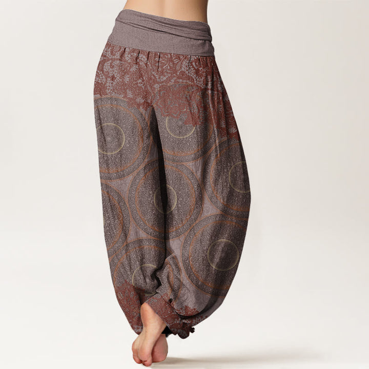 Buddha Stones Cotton Casual Flowers Compass Design Women's Elastic Waist Harem Pants - image 6