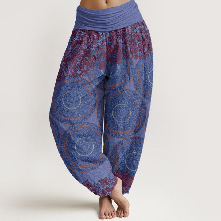 Buddha Stones Cotton Casual Flowers Compass Design Women's Elastic Waist Harem Pants - MediumSlateBlue - US22，UK/AU26，EU54 (6XL) - image 7