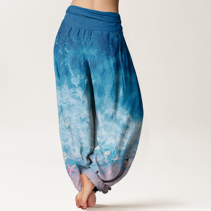 Buddha Stones Cotton Vast Ocean Pattern Women's Elastic Waist Harem Pants - image 6