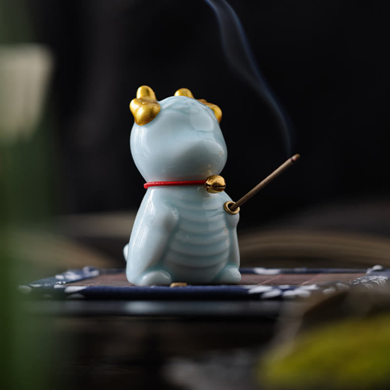Buddha Stones Dragon Bell Healing Ceramic Incense Burner Desk Decoration - Blue Dragon Bell 5.4*3.5*6cm - image 0