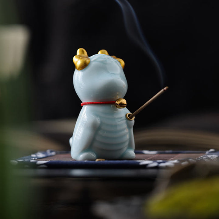 Buddha Stones Dragon Bell Healing Ceramic Incense Burner Desk Decoration - Blue Dragon Bell 5.4*3.5*6cm - image 0