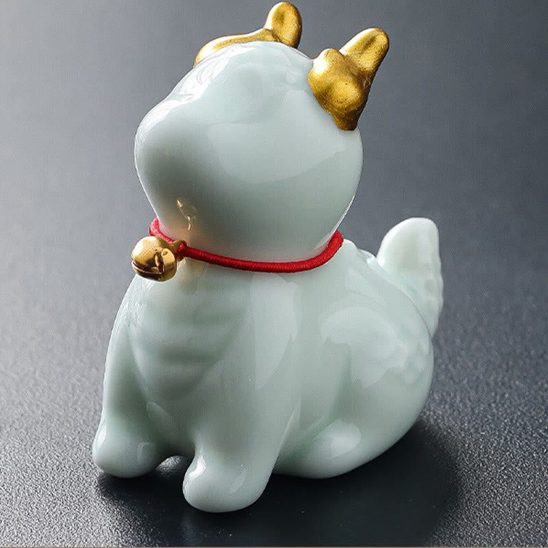 Buddha Stones Dragon Bell Healing Ceramic Incense Burner Desk Decoration - Lightblue Dragon Bell 5.1*3.3*5.6cm - image 18
