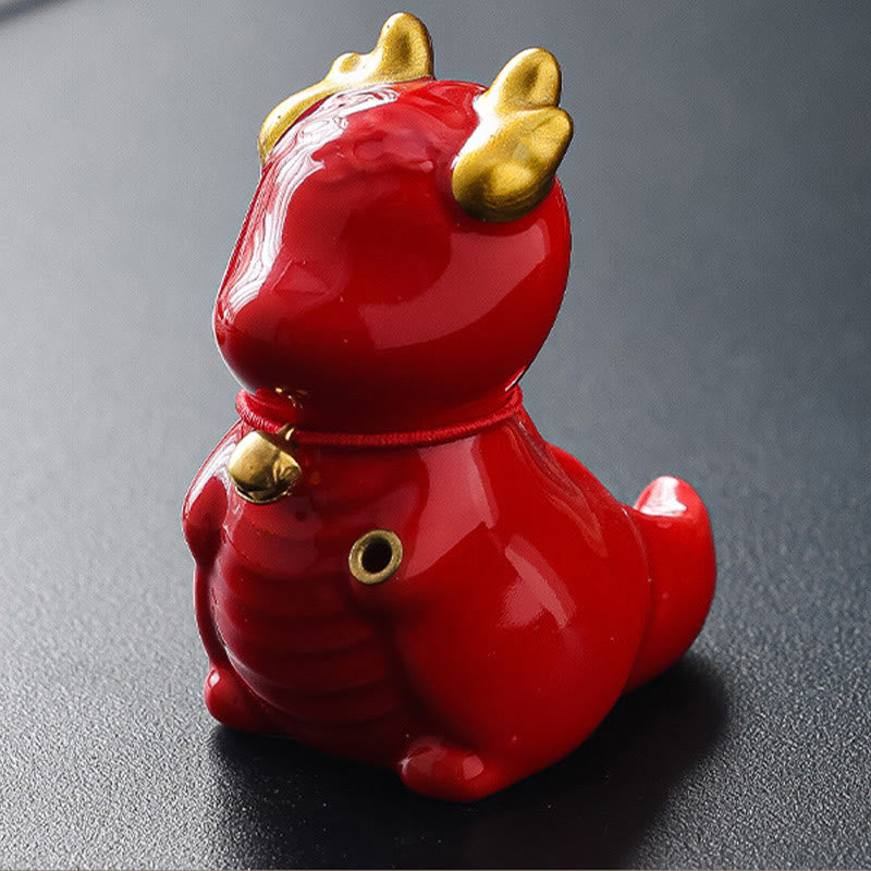 Buddha Stones Dragon Bell Healing Ceramic Incense Burner Desk Decoration - Red Dragon Bell 5.4*3.5*6cm - image 12