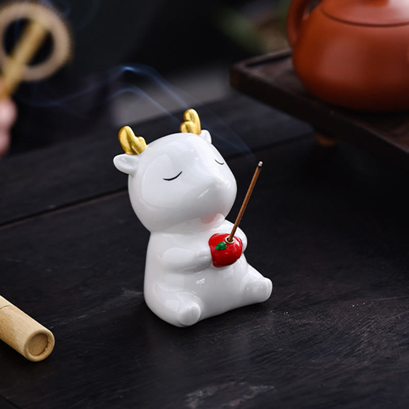 Buddha Stones Cute Deer Holder Healing Ceramic Incense Burner Desk Decoration - image 1