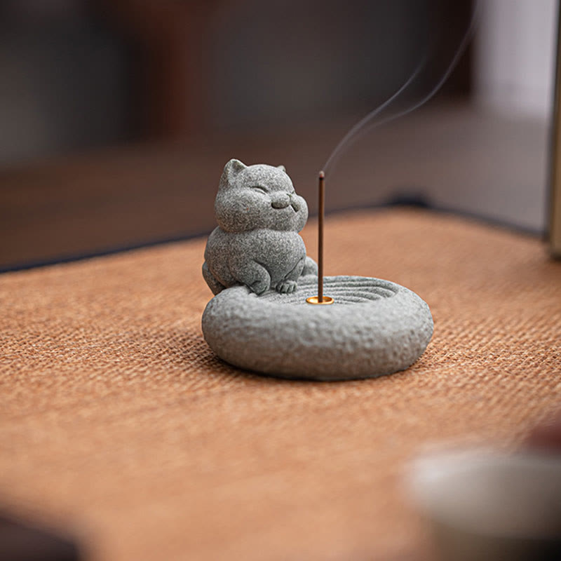 Buddha Stones Cute Lazy Standing Cat Healing Incense Burner Desk Decoration - image 3