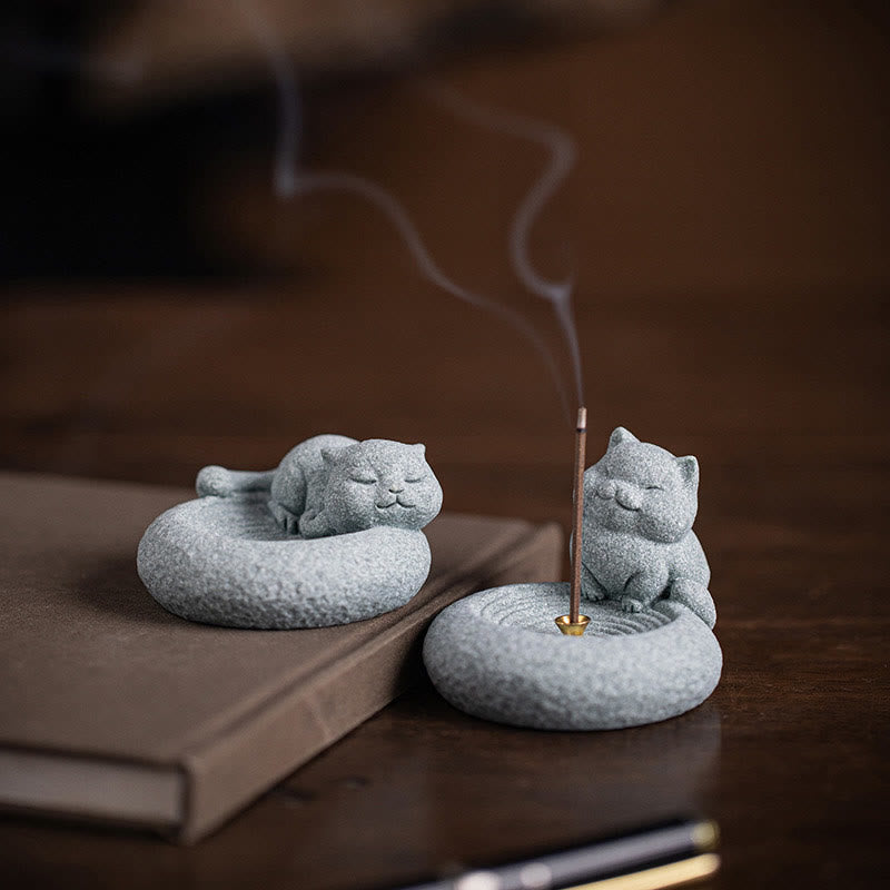 Buddha Stones Cute Lazy Standing Cat Healing Incense Burner Desk Decoration - Standing Cat 7.6*6.5*5.3cm - image 0