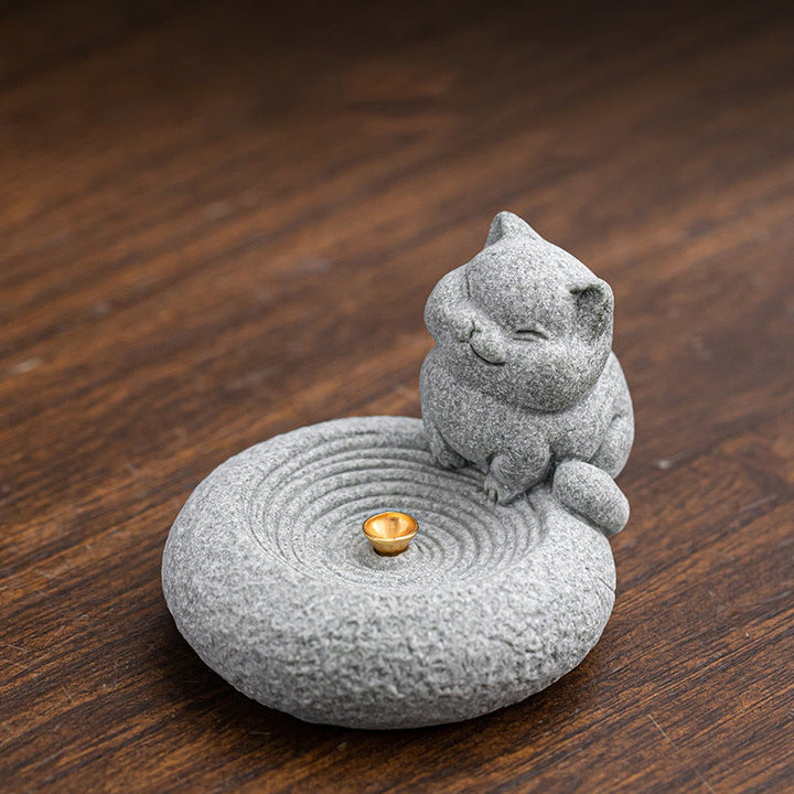 Buddha Stones Cute Lazy Standing Cat Healing Incense Burner Desk Decoration - image 6
