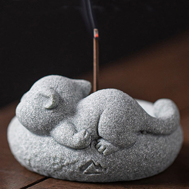 Buddha Stones Cute Lazy Standing Cat Healing Incense Burner Desk Decoration - image 24