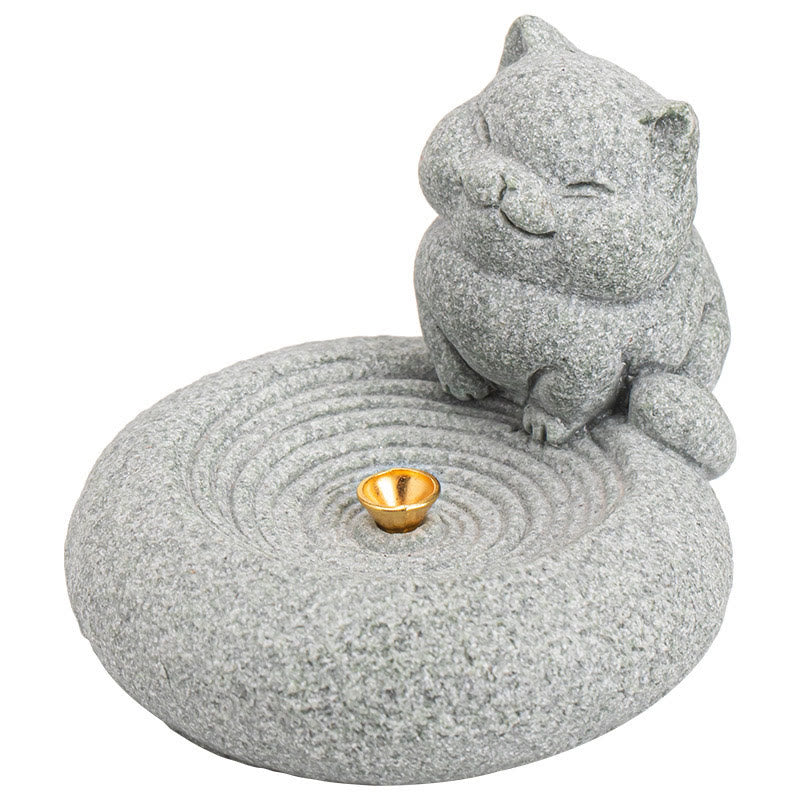 Buddha Stones Cute Lazy Standing Cat Healing Incense Burner Desk Decoration - image 11