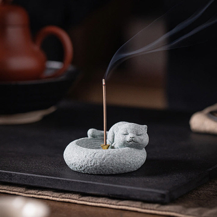 Buddha Stones Cute Lazy Standing Cat Healing Incense Burner Desk Decoration - image 14