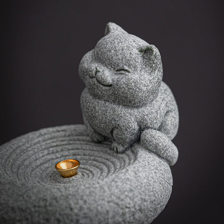 Buddha Stones Cute Lazy Standing Cat Healing Incense Burner Desk Decoration - image 9