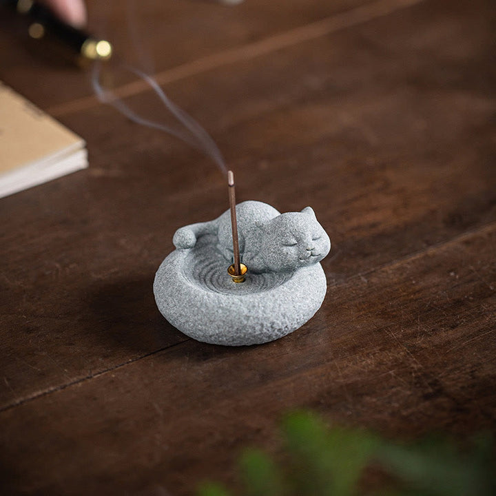 Buddha Stones Cute Lazy Standing Cat Healing Incense Burner Desk Decoration - image 17