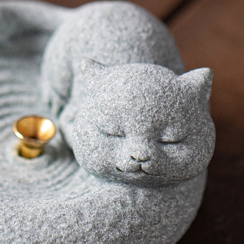 Buddha Stones Cute Lazy Standing Cat Healing Incense Burner Desk Decoration - image 26