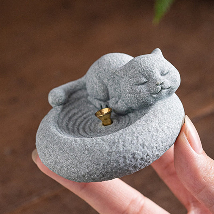 Buddha Stones Cute Lazy Standing Cat Healing Incense Burner Desk Decoration - image 25