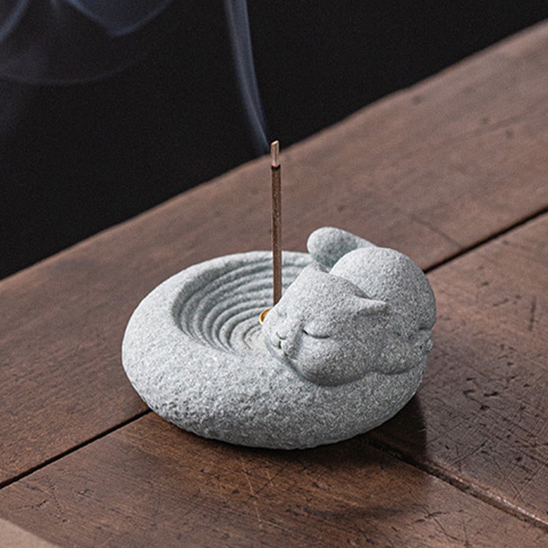 Buddha Stones Cute Lazy Standing Cat Healing Incense Burner Desk Decoration - image 18