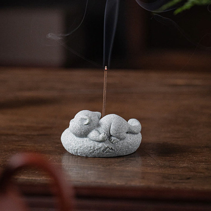 Buddha Stones Cute Lazy Standing Cat Healing Incense Burner Desk Decoration - image 16