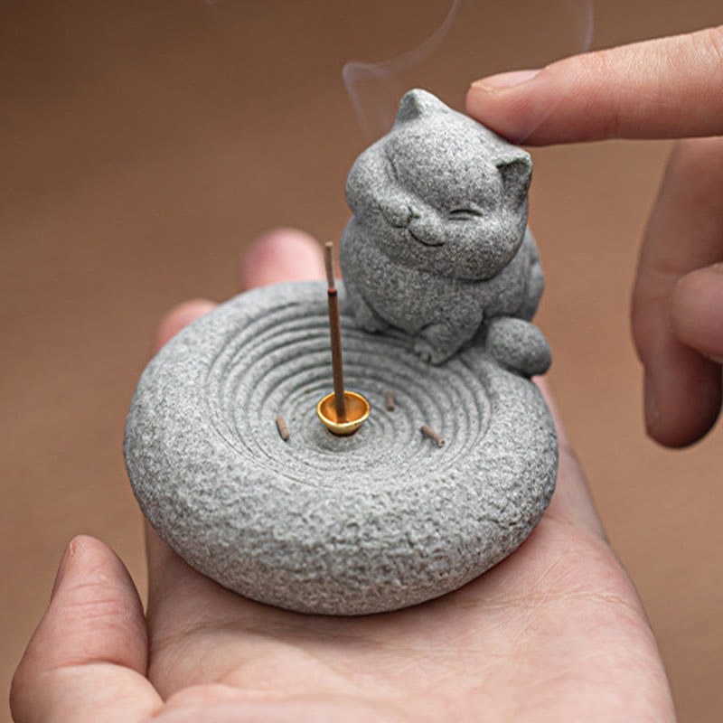 Buddha Stones Cute Lazy Standing Cat Healing Incense Burner Desk Decoration - image 7