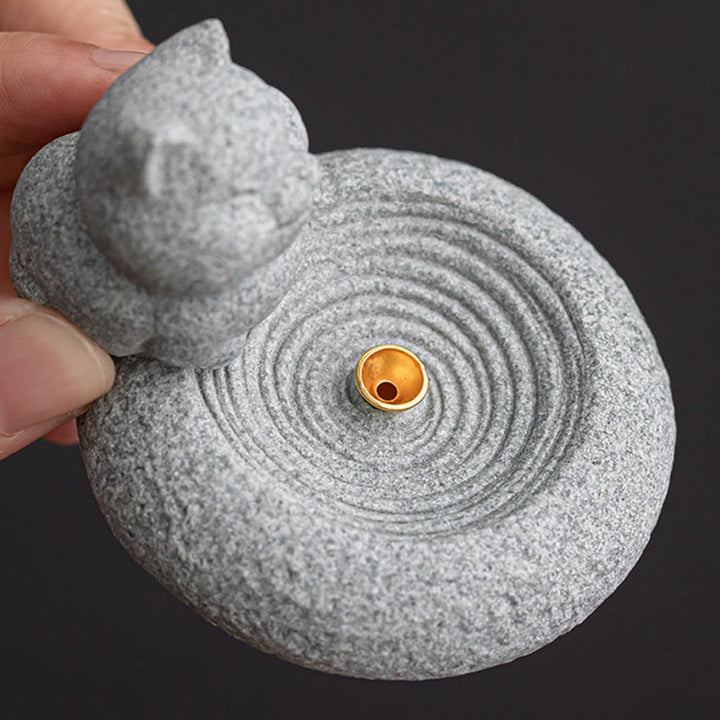Buddha Stones Cute Lazy Standing Cat Healing Incense Burner Desk Decoration - image 8