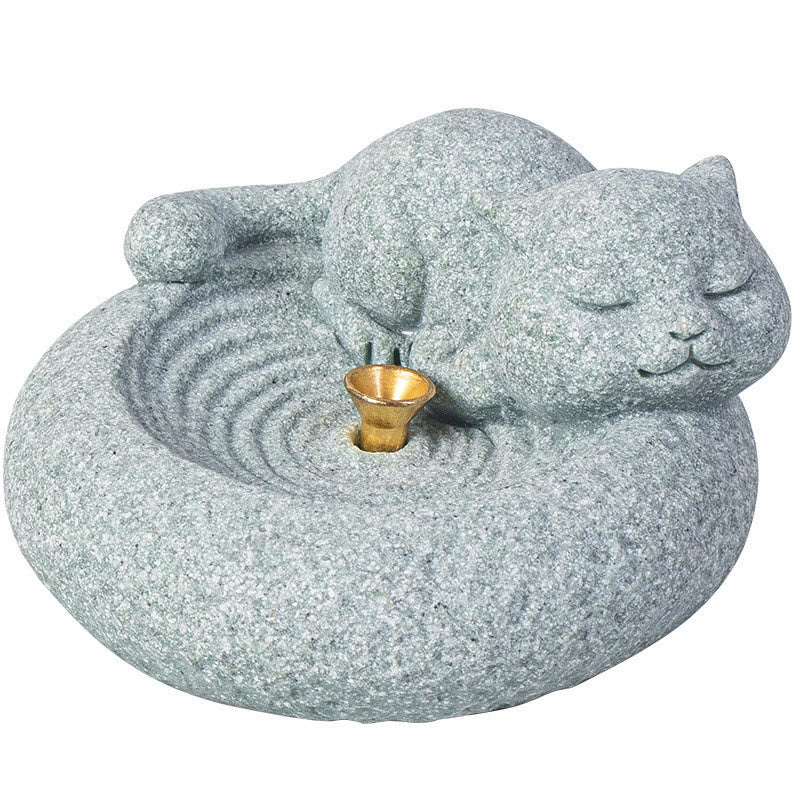 Buddha Stones Cute Lazy Standing Cat Healing Incense Burner Desk Decoration - image 27